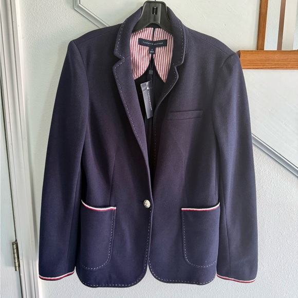 Tommy Hilfiger Blue and Pink Blazer with Notched Lapel - Picture 1 of 4